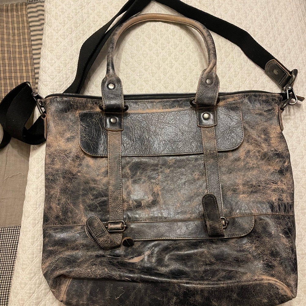 Bed Stu Distressed Leather Messenger Bag - Black and Brown